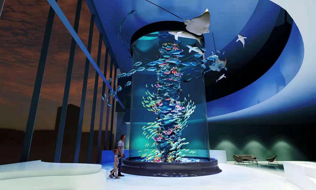 Acrylic Cylinder Aquariums Commercial Project, Changsha, China